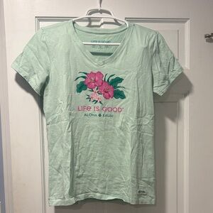 Life Is Good Light Green Tee with Pink Floral Design